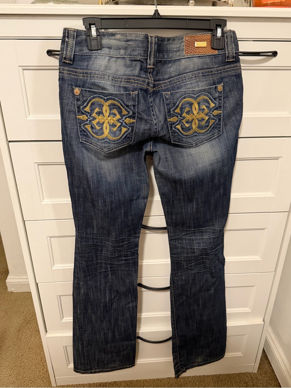 Guess Women’s Dark Blue Bootcut Jeans with Gold Embroidery NO STRETCH